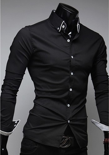 Turn-Down Collar Cotton Plain Long Sleeve Single Breasted Mens Shirts