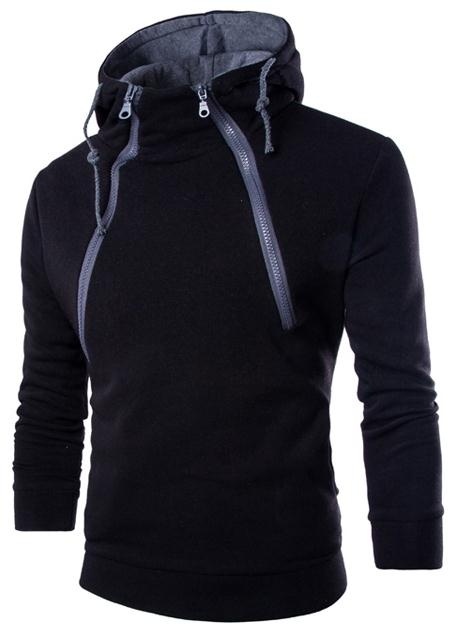 Winter Korean high-end fashion front double zipper design thick warm hoodie coat