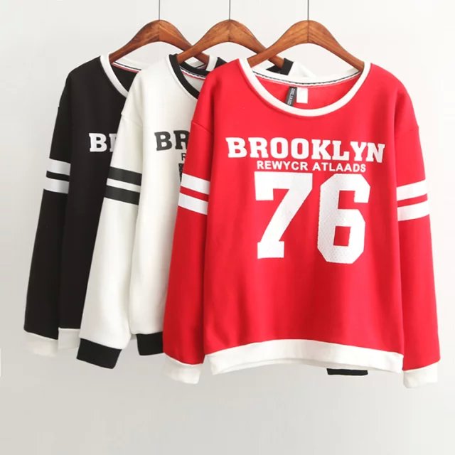 European Fashion Women Sweatshirts winter thick warm Letter number print sport Pullover long sleeve hoodies Casual brand