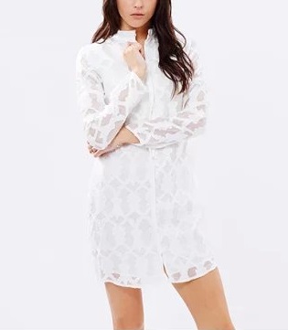 Fashion Spring women Elegant sexy Lace White mini shirt Dress stand collar long Sleeve button casual brand female