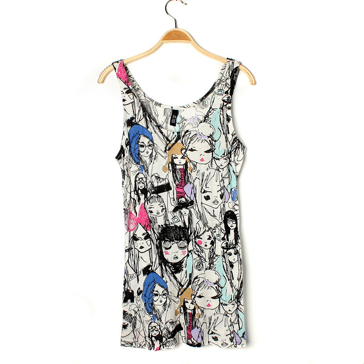 Fashion summer Cartoon print O-neck sleeveless streetwear casual brand designer Tank tops for women