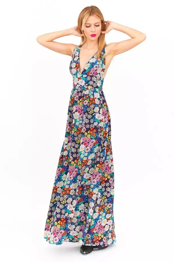 Fashion summer women Sexy floral print backless off shoulder Ankle-Length beach Dress vintage sleeveless V-neck casual