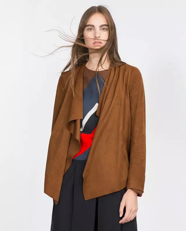 Fashion women Brown Faux Suede Leather irregular Jacket outwear Long sleeve pocket loose Cardigan casual brand plus size
