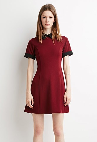 Fashion Women elegant school style sweet Red Peter pan Collar A-line mini dress short sleeve back zipper casual brand
