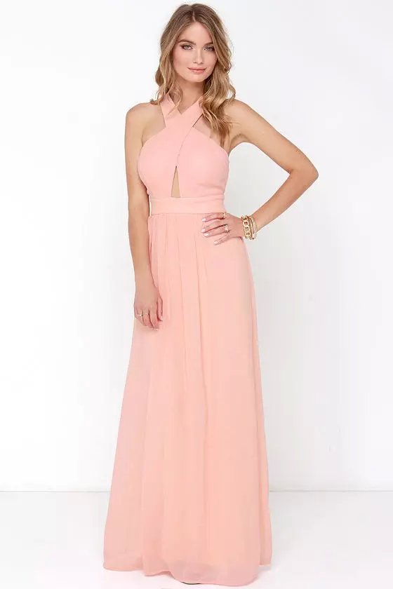 Fashion women Elegant Sexy pink Cross strap Backless sleeveless hollow out evening party Floor-Length pleated Dress