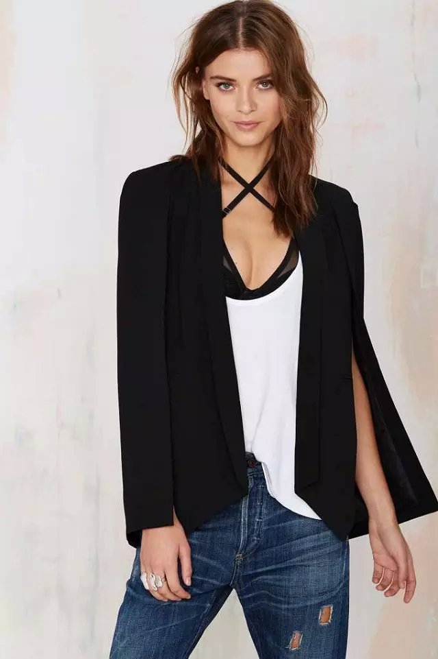 Fashion women elegant Split sleeve office black pocket blazer work feminino Female jacket suit casual brand