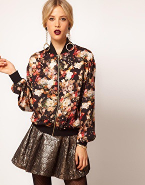 Fashion women elegant spring floral print Jacket coat zipper casual Fit brand designer outwear