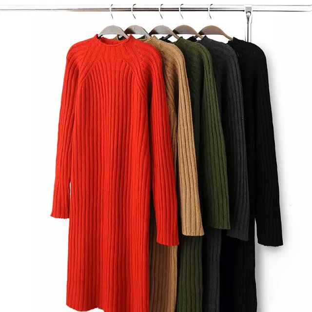Fashion Women elegant winter thick warm Casual Knitted sweater long Dress vintage Turtleneck Long Sleeve brand female