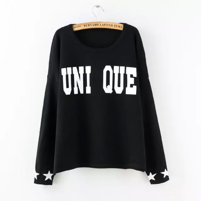 Fashion women winter black letter pattern pullover knitwear Casual loose O-neck Batwing Sleeve knitted sweater brand Tops