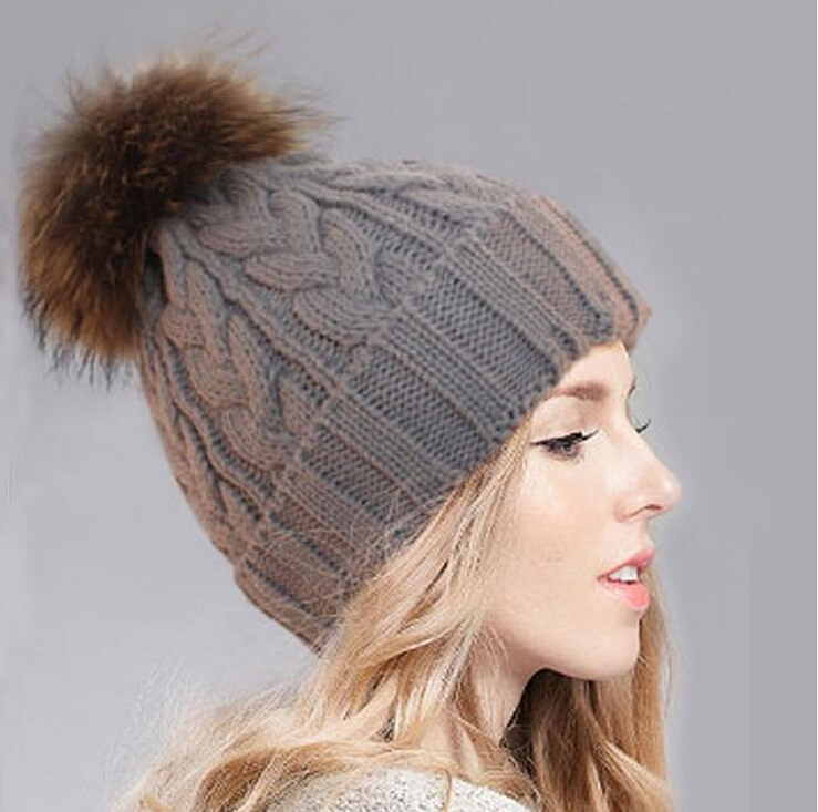 Fashion women winter warm gray Knitted Removable fur casual brand stretch street Headgear Headdress Various