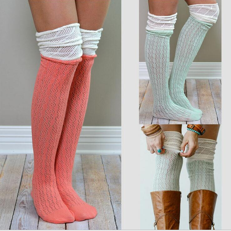 Fashion women winter warm knitted sexy hollow out Casual brand of knee socks