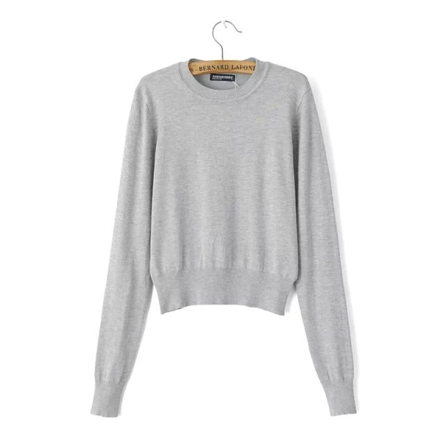 Knitted sweaters for Women American Appearl Basic Fashion gray O-Neck short Pullover long Sleeve Casual brand cropped tops