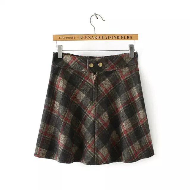 Spring Fashion Women elegant England style classic plaid pattern mini A-line skirts vintage zipper casual brand