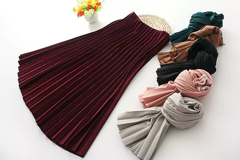 Spring Fashion women elegant vintage chiffon wine red Pleated long skirts side zipper casual brand designer for female