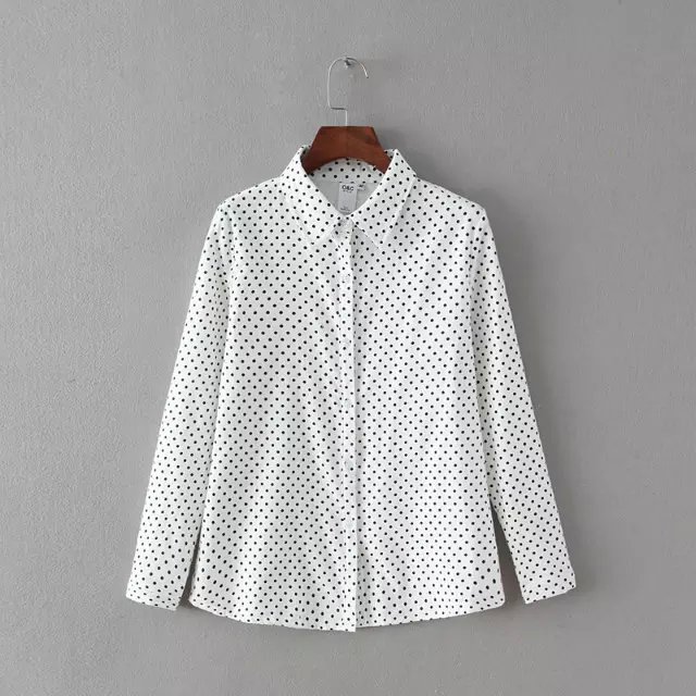 Spring Fashion Women thick white dots print Blouse Turn-down collar Long Sleeve button Shirts Casual brand High Street Tops