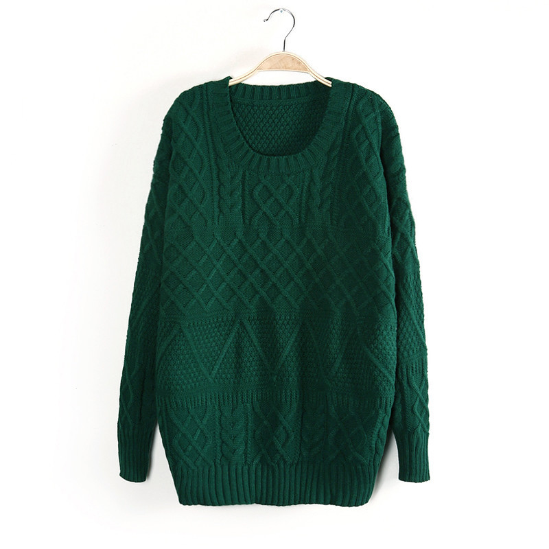 Winter Fashion women thick green knitwear Pullovers O-neck long sleeve Casual knitted sweaters brand tops
