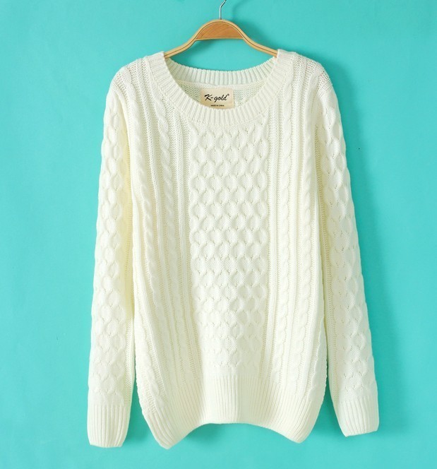 Winter Fashion women white knitwear Pullovers O-neck long sleeve Casual knitted sweaters brand tops
