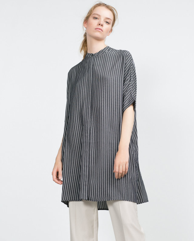 Women elegant Long Shirt Dress Spring Fashion Gray Striped Print stand Collar Half Sleeve Buttons casual loose vestidos