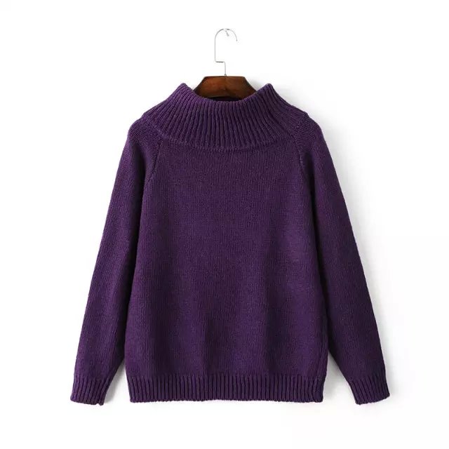 Women Winter thick warm fashion purple Knitted Sweaters pullovers Turtleneck casual long Sleeve Brand female Tops