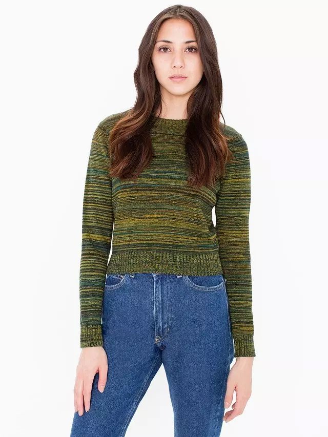 American Style Knitted short sweaters for women winter warm O-neck Fashion Colored yarn Pullover long sleeve Casual brand