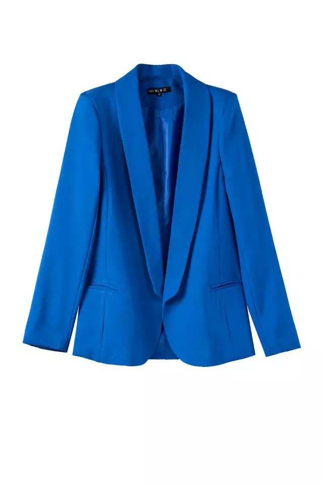 European Fashion women blue long sleeve pocket office lady blazer feminino Female work wear jacket suit casual brand