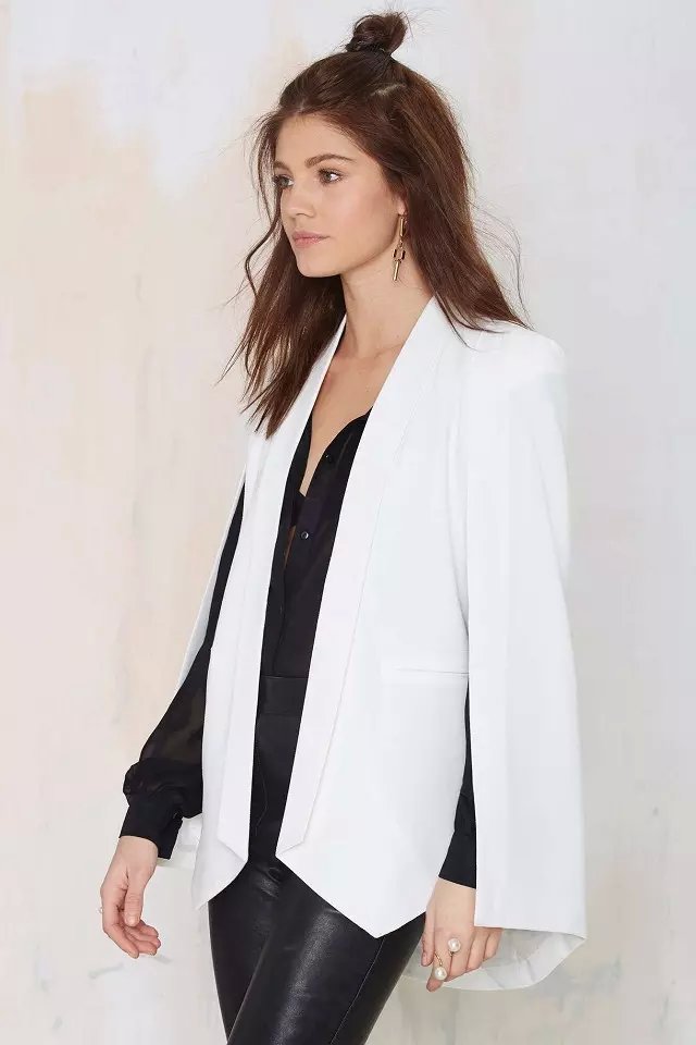 European fashion women elegant office white pocket blazer work Split sleeve feminino Female suit casual brand jacket