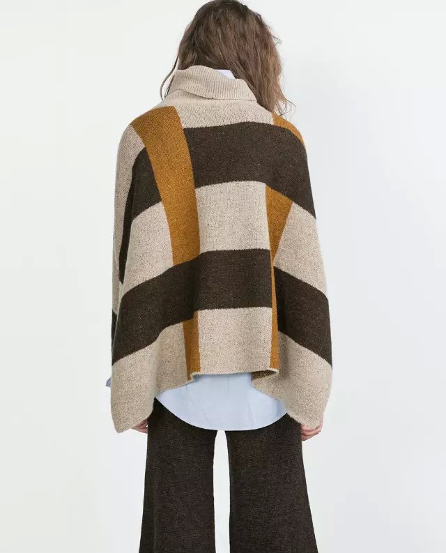 European Fashion Women plaid pattern side open Pullover knitted Sweaters vintage turtleneck Batwing Sleeve loose Cloak
