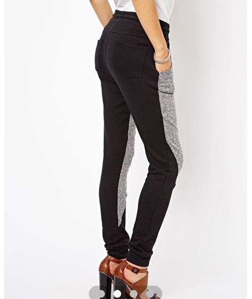 Fashion black Gray patchwork drawstring elastic waist streetwear pocket sport pants for women casual brand cozy Trousers
