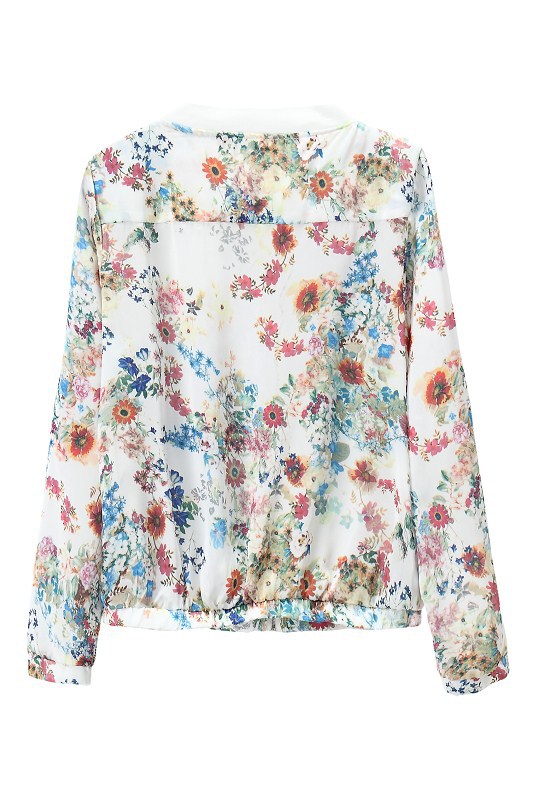 Fashion vintage floral Print jacket for women long sleeve Zipper stand collar pocket outwear casual brand tops