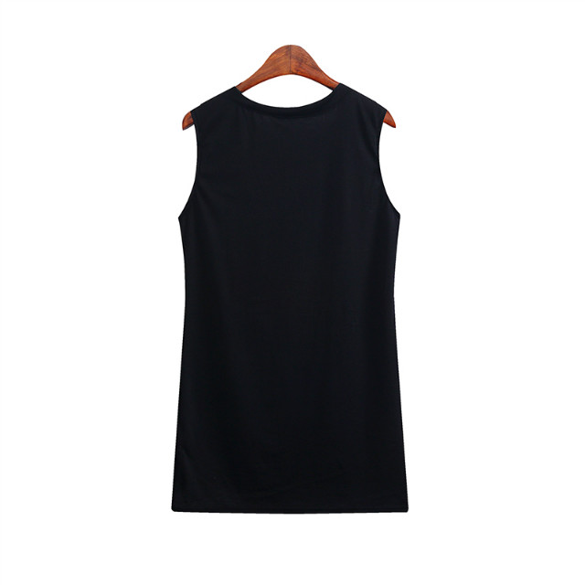 Fashion Women Elegant black Letter print T-shirt basic O-neck sleeveless shirt casual streetwear brand designer tops