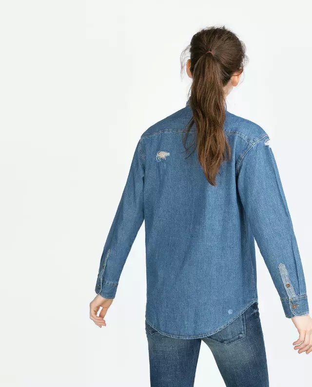 Fashion Women Elegant blue Denim Turn-down collar hole ripped Jacket Coats vintage Pocket button Casual brand tops
