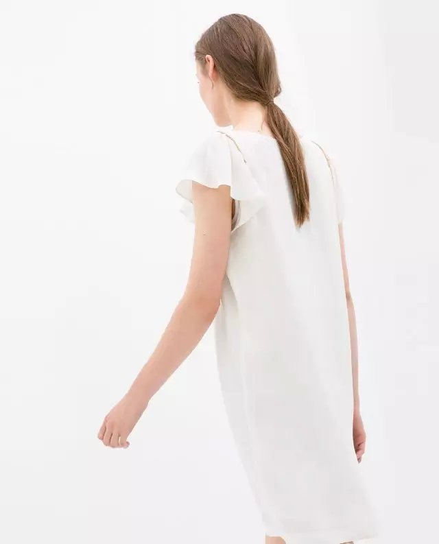 Fashion Women elegant white Brief chain shoulder mini Straight Dress V-neck ruffle Short sleeve casual female