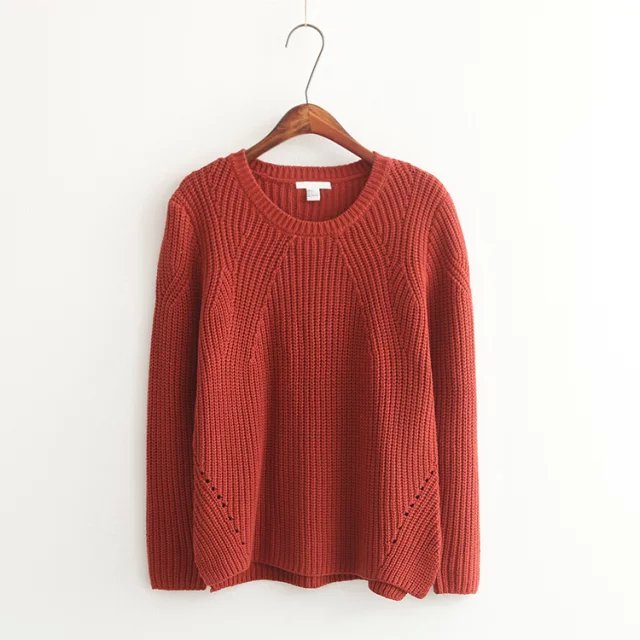 Fashion Women Elegant Wine red knitted sweater winter thick warm long Sleeve O-neck Pullovers Casual brand Tops