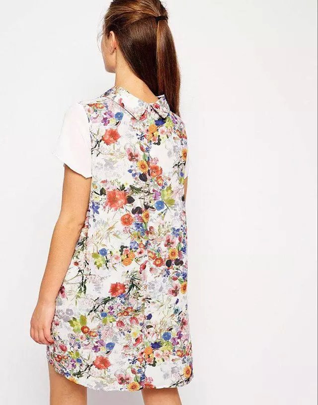 Fashion Women floral print patchwork mini Dress vintage Peter Pan Collar back zipper Short sleeve brand plus size