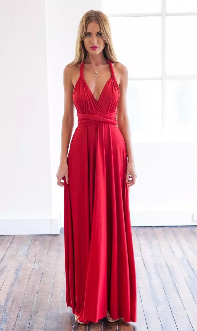 Fashion women sexy red Floor-Length pleated Dress back bow Backless off shoulder bandage sleeveless evening party