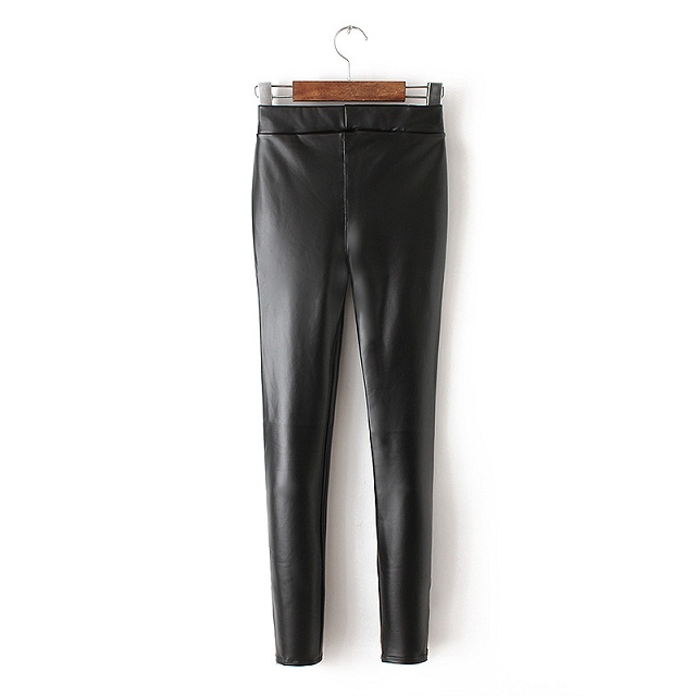 Fashion women winter warm fleece sexy black faux leather pant Skinny Leggings trousers Elastic waist stretch casual brand