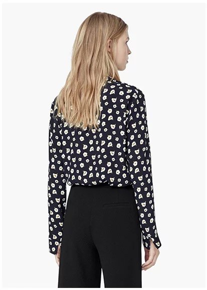Sping Fashion Women Elegant cotton black Floral print blouse Vintage Turn-down collar Long sleeve shirts casual brand tops