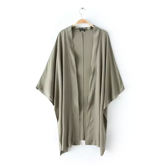 Spring Fashion Women elegant Army green Long Kimono outwear Three quarter sleeve vintage casual cardigan brand tops