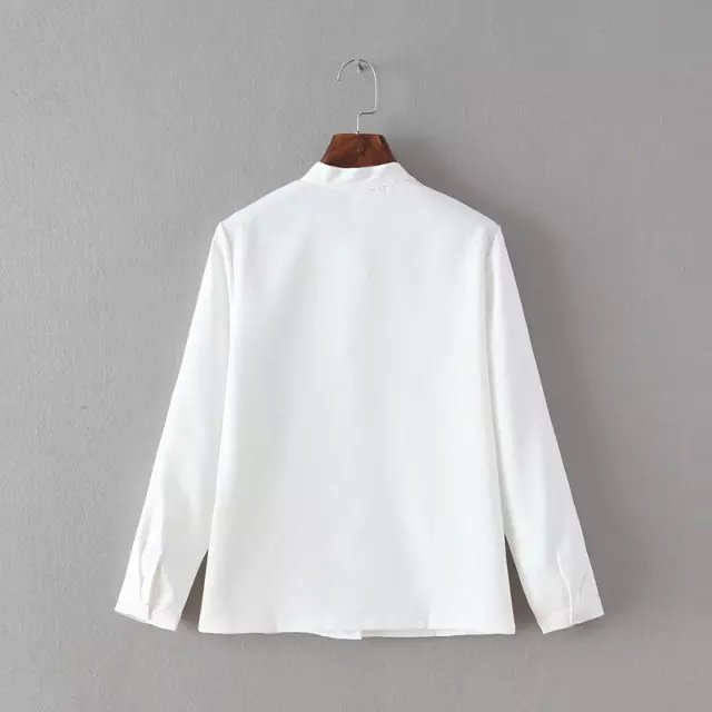 Spring Fashion women elegant thick white bow stand collar blouse button long sleeve loose casual brand female tops