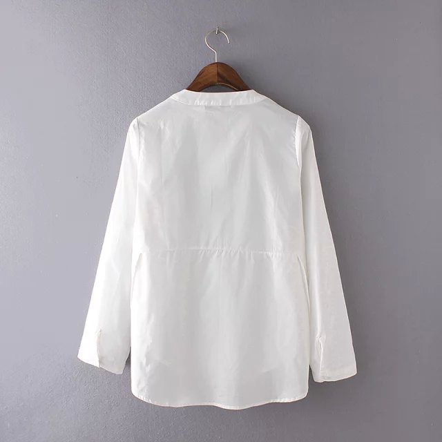 Spring Fashion Women elegant white osier Embroidery cotton blouse vintage stand collar long sleeve button casual brand