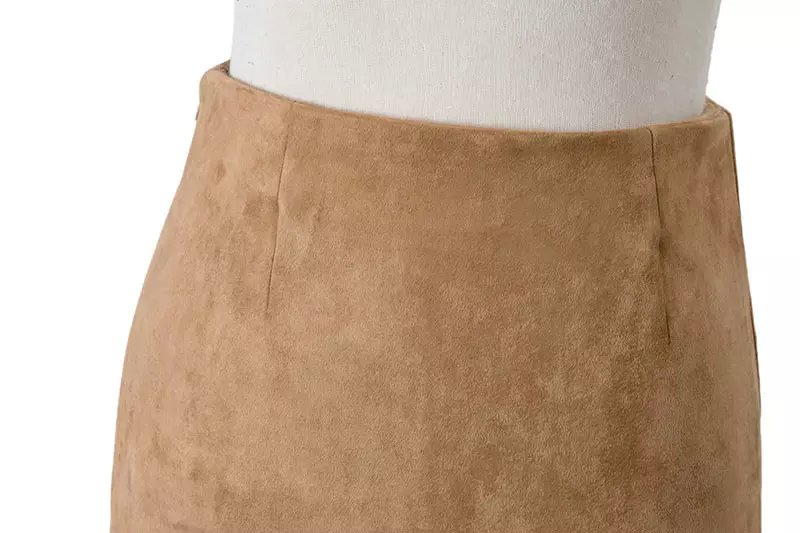 Spring fashion women khaki Faux Suede Leather Irregular Tassel Mid-Calf Skirt vintage high waist back zipper casual brand
