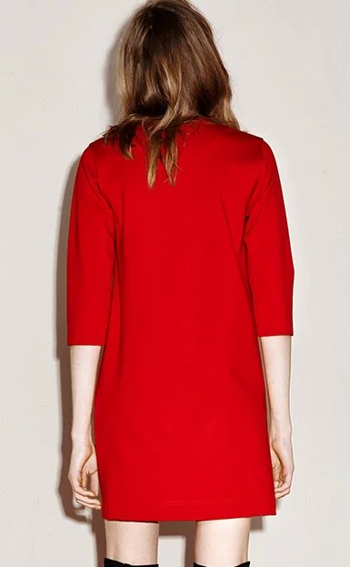 Spring Fashion women red Space print patchwork mini straight Dress Three Quarter sleeve V-neck streetwear casual brand