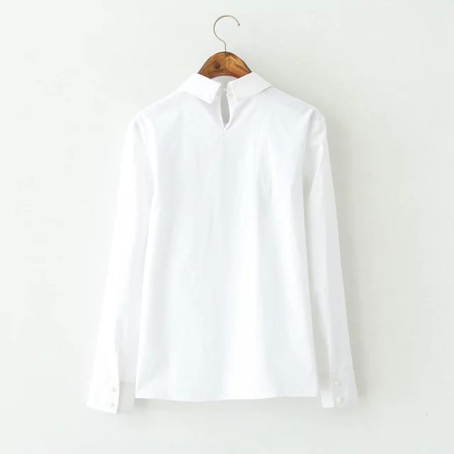 Spring Fashion women School style bow tie embroidery white Turn-down collar blouse vintage long sleeve shirt casual brand