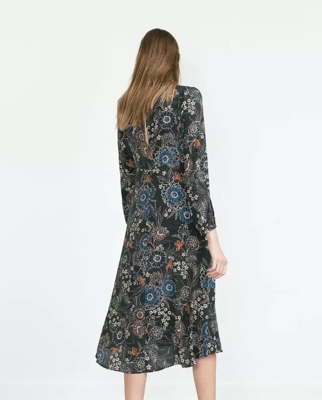 Spring Fashion women vintage Boho floral print back zipper cotton Mid-calf pleated Dress long sleeve O-neck brand vestidos