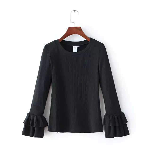 Spring Knitted sweater for women Fashion O-neck black Butterfly Sleeve stratch Pullover long sleeve Casual fit brand