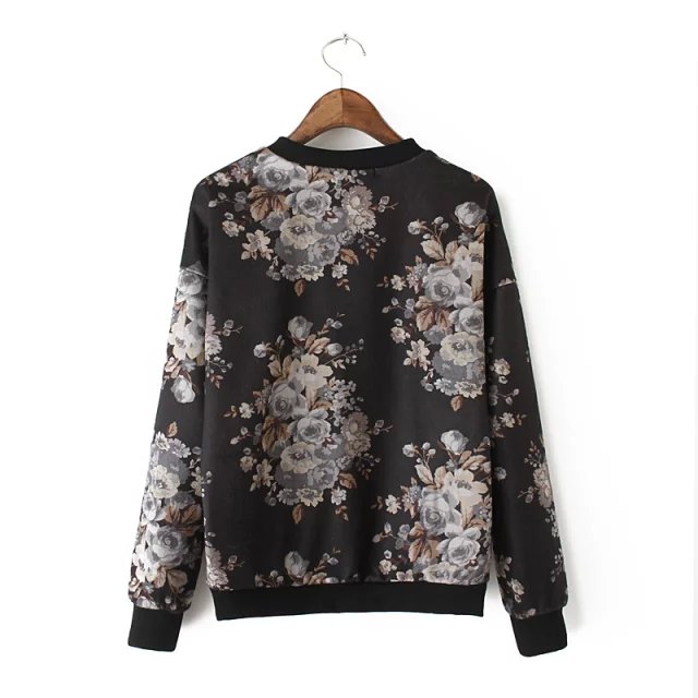 Women sweatshirts Fashion black woolen floral print Vintage lace mesh patchwork long sleeve pullover Casual hoodies brand