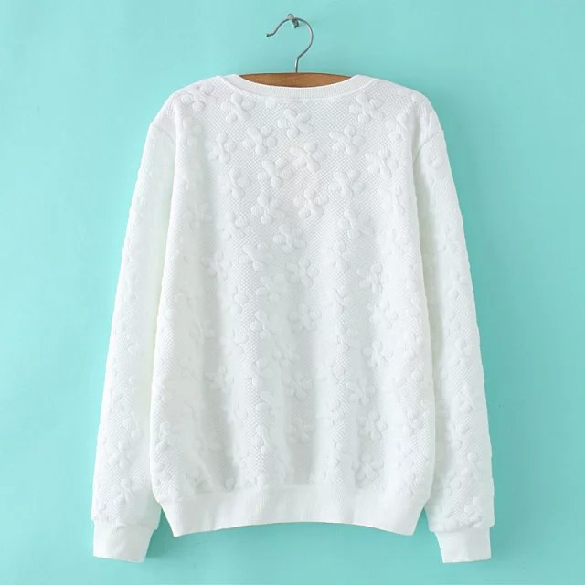 Women Sweatshirts Spring Fashion sweet Beading floral white Pullover vintage O-neck long sleeve hoodies Casual brand tops