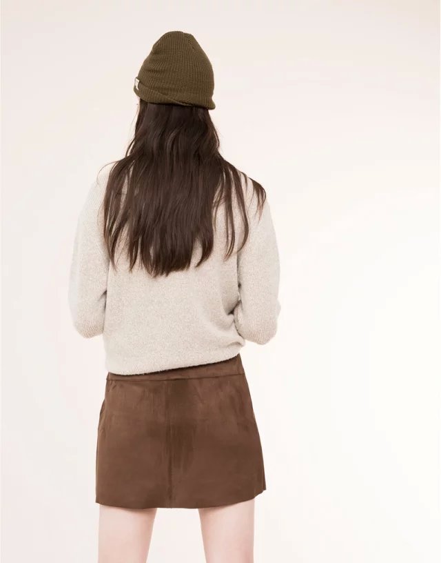 Women winter American Fashion brown Faux Suede leather drawstring side zipper A-line mini Skirts casual brand