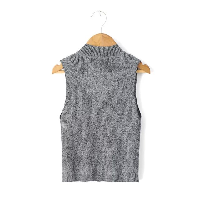 American Fashion women Knitted sexy off shuolder Turtleneck short sleeveless stretch casual brand cropped Tank tops