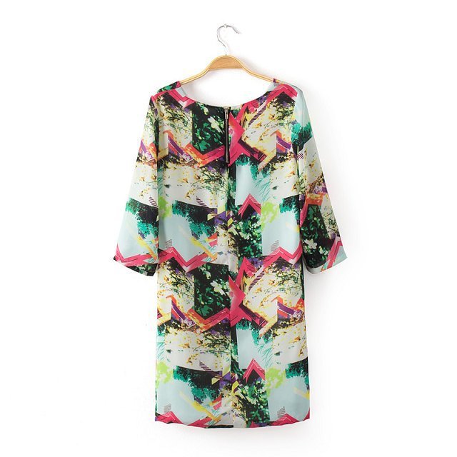 Fashion Elegant vintage floral print mini Straight Dresses for WomenThree Quarter Sleeve O-neck casual brand female